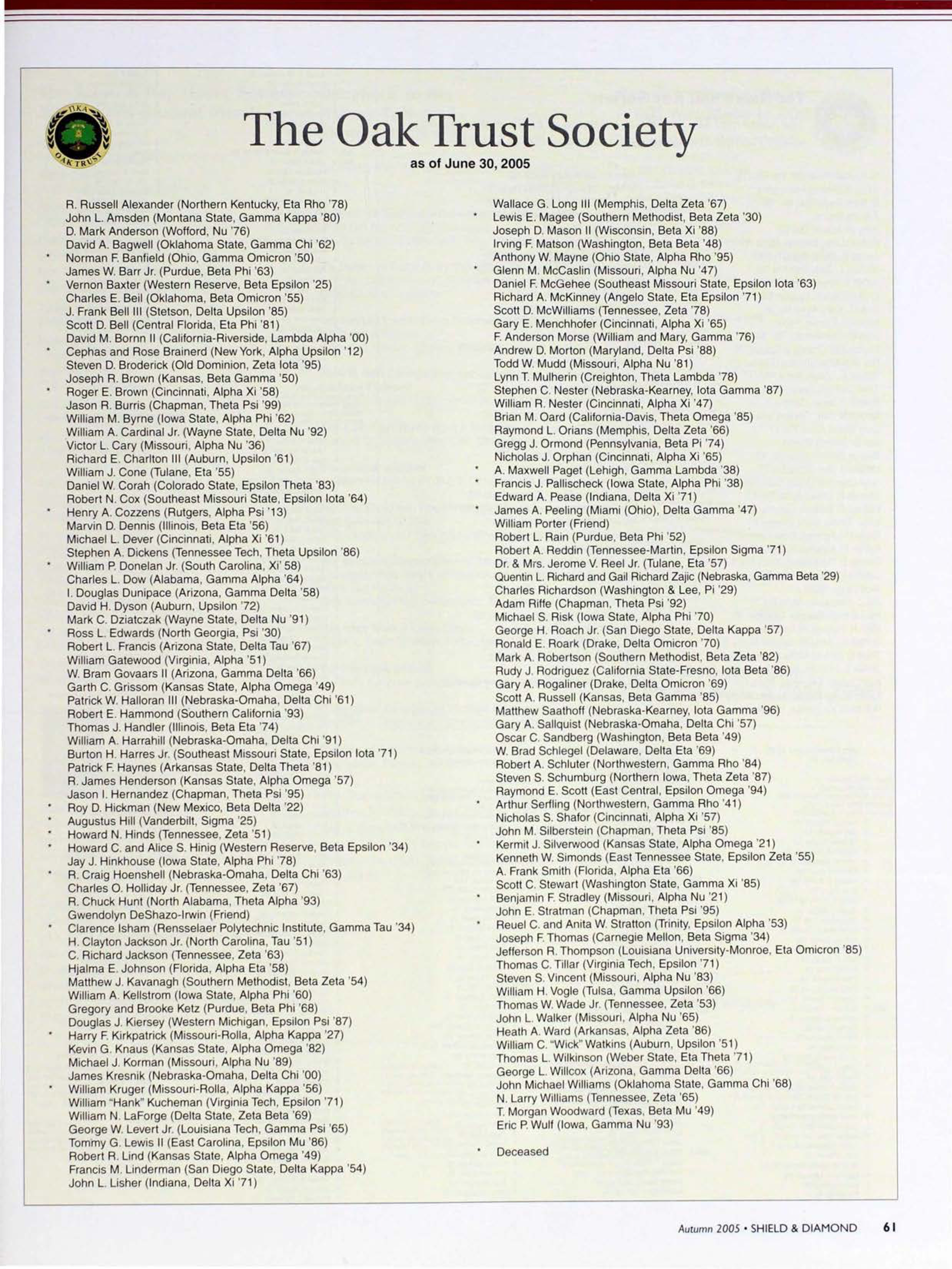 The Oak Trust Society, Autumn 2005